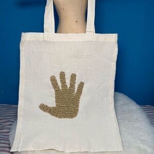 White Tote Bag with hand crochet